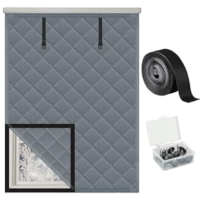 Winter Insulated Window Cover 39in x 63in Thermal Insulated Window Cover 3 Layer Oxford Cloth Cotton Windows Blanket Heavy Duty Windows Insulation Kit for Winter to Keep Warm, Gray