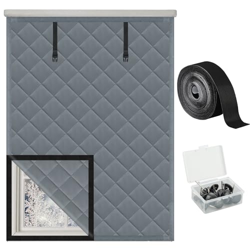 Winter Insulated Window Cover 47in x 63in Thermal Insulated Window Cover 3 Layer Oxford Cloth Cotton Windows Blanket Heavy Duty Windows Insulation Kit for Winter to Keep Warm, Gray