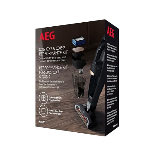 AEG ASKW1 - Kit de Filtros (2 Unidades, 1 Filtro de Pre-Motor, 1 Filtro Post-Motor, para Aspiradora Sin Cable QX6 y QX7, Lavable, Potencia Succión Mejorada, Azul/Gris)