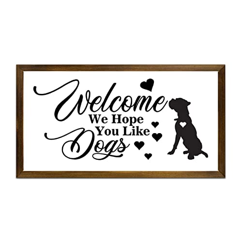 Panneau en bois encadré Welcome avec Golden Retriever 55x30cm pour décoration murale de maison