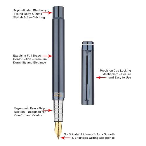 Image of Oliver Inspire Matte Blueberry Fountain Pen with T Box | Full Brass Body | No.5 Iridium Tip | Premium Plated Trims | Smooth Ink Cartridge System