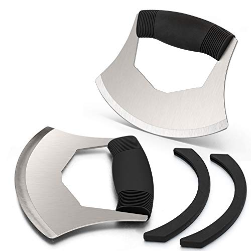 Pizza Cutter Set of 2, Leonyo Stainless Steel Mezzaluna Salad Chopper - Rocker