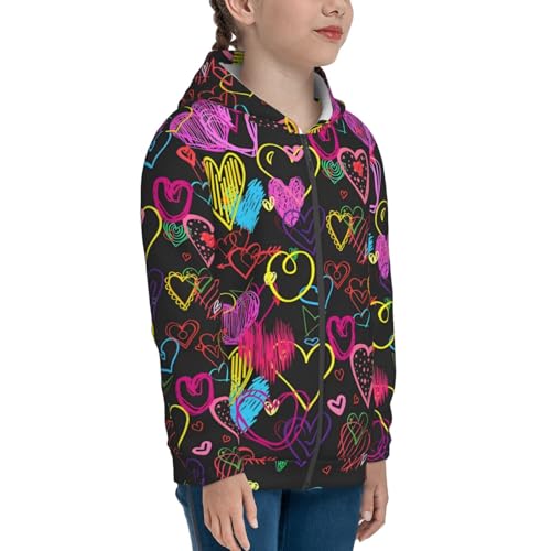 Hand Drawn Hearts1 Kids Pullover Hoodies Boys Zip Up Sweatshirts Girls Athletic Clothes with Pocket4