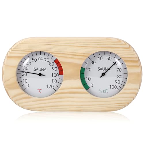 Termómetro higrómetro de sauna 2 en 1, termo higrómetro de madera para sauna, accesorios de sauna de alta precisión para medir temperatura y humedad (esquina redonda)