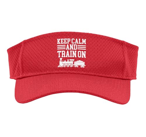 Trains Keep Calm and Train On Steam Locomotive Sport Sun Visor, Adult, One Size, Red