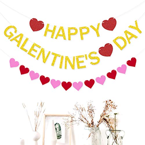 Banner de papel de feltro para decoração de dia dos namorados BESTOYARD com glitter e faixa de juta,
