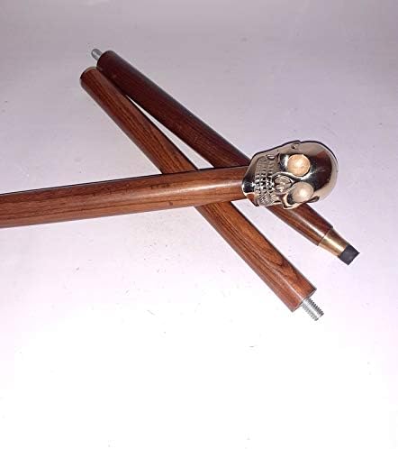 Nautical Wooden Walking Stick, Brass Skull Head Handle Cane