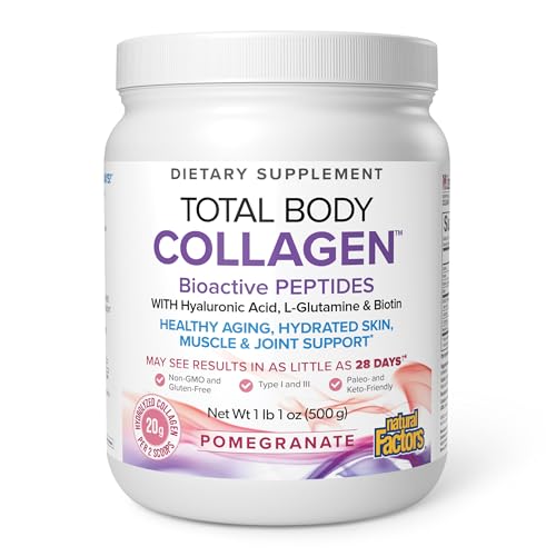 Natural Factors Total Body Collagen - Bioactive Collagen Supplement for Hair & Nail Growth Support - Healthy Skin Supplement with Protein Vitamin C & More - Pomegranate 500 g (38 Servings)