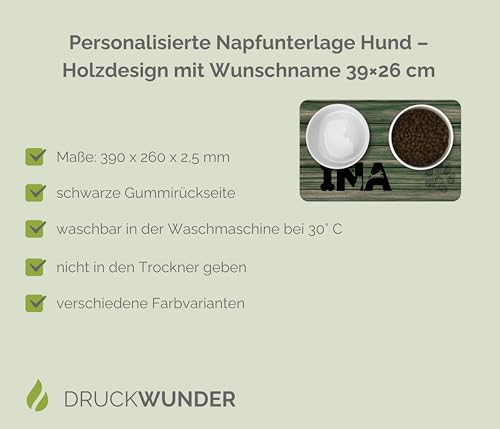 Napfunterlage Hund personalisiert – Holzdesign mit Wunschname, rutschfest & waschbar, Geschenkidee für Tierbesitzer