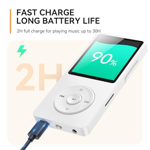 Image of AGPTEK A02 MP3 Player with Bluetooth 5.3, 1.8'' 32GB Portable Music Player | with Speaker, FM Radio, Voice Recorder, Supports Expanded Up to 128GB(White)