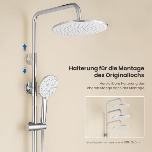Auralum Duscharmatur Komplettset, Duscharmatur Duschsystem duschset Höhenverstellbar 0.9-1.3m… – Ansicht 2