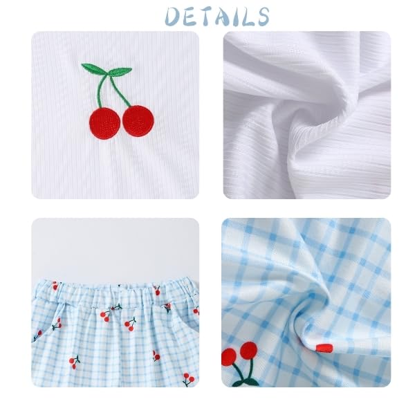 Image of Yoxindax Tween Girls Summer 2-Piece Outfit Set - Crew Neck Short Sleeve T-Cherry Print Shorts 7-14Y Summer Clothes