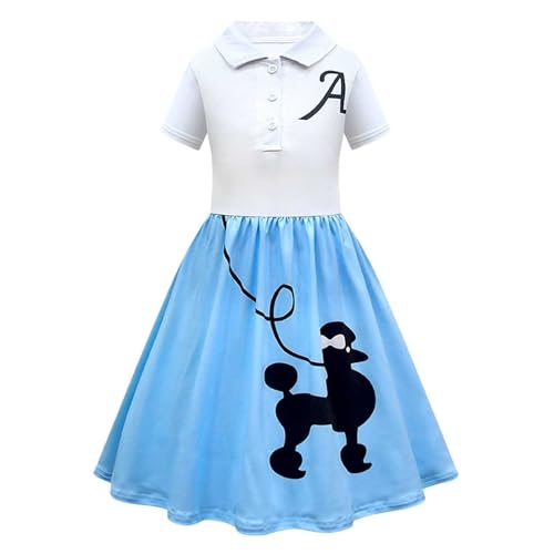 Vestidos para niños 2026 niñas 50 años niños caniche vestido 50 años calcetines hop algodón básico blanco verano vestido, azul claro, 5-6 años