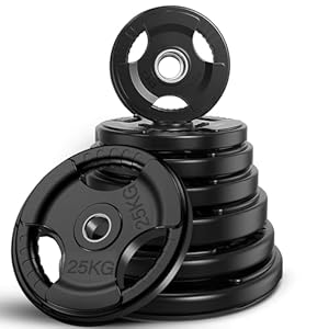 FK Sports Standard Weight Plates – Cast Iron Weight Plates with Rubber finish, 1 inch opening, 2.5kg, 5kg, 10kg, 15kg, 20kg, 25kg Tri Grip Barbell Weights, Gym Equipment, Sold in Pair