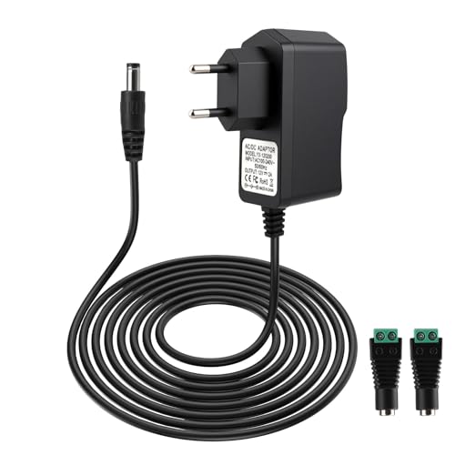 12V 2A Cargador Universal Adaptador AC DC 220V 50 60HZ Fuente Alimentacion con 2 Adaptadores, Transformador 24W para Routers, Cámaras, Tiras LED, Radio, Conector Jack 5,5 * 2,1 mm