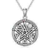 SIMONLY Pentagram Necklace with CZ 925 Sterling Silver Four Elements Wiccan Necklace Alchemy Occult Pagan Jewelry Birthday Gifts for Men Women