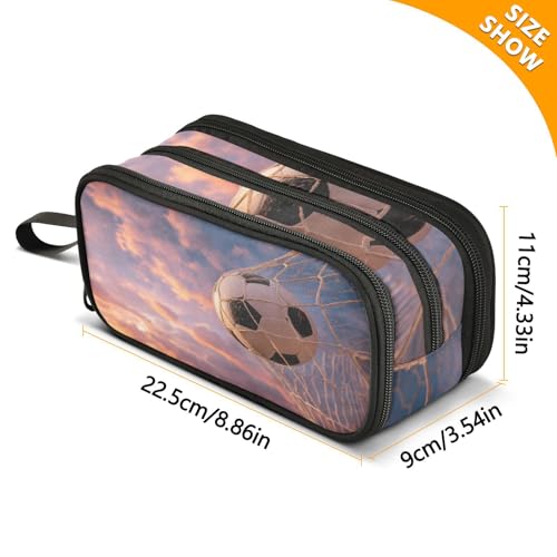 Image of Football Large Pencil Case, Soccer Ball Capacity Pencil Pouch 3 Compartments,Zipper Pencil Box, Back to School Supplies for Teen Girls Boy Student College Adults,Travel Essentials Blue Sky