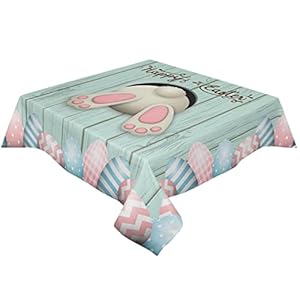 Happy Easter Square/Round Table Cloths 60x60inch,Bunny Tail Egg Party Tablecloth Waterproof Polyester Table Covers for Kitchen Dinning Wedding Decoration,Stain/Wrinkle Resistant,Washable,Rustic Wooden Happy Easter SquareRound Table Cloths 60x60inchBunny Tail Egg Party Tablecloth Waterproof Polyester Table Covers for Kitchen Dinning Wedding DecorationStainWrinkle ResistantWashableRustic Wooden
