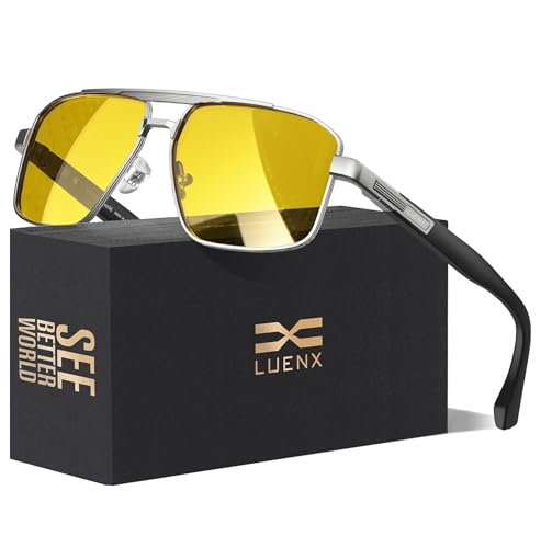 LUENX Aviator Sunglasses for Men Square Polarized Polygon Shades Driving UV 400 Protection...