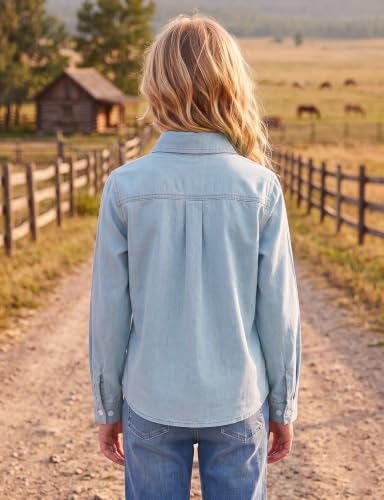 Image of Noomelfish Girls Long Sleeve Button Down Shirt Tie Front Western Tops Cowgirl Outfit (5-14 Years)