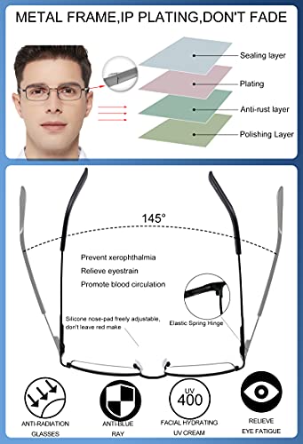 Image of OCCI CHIARI Rectangle Metal Frame Reading Glasses for Men Blue Light Blocking Readers