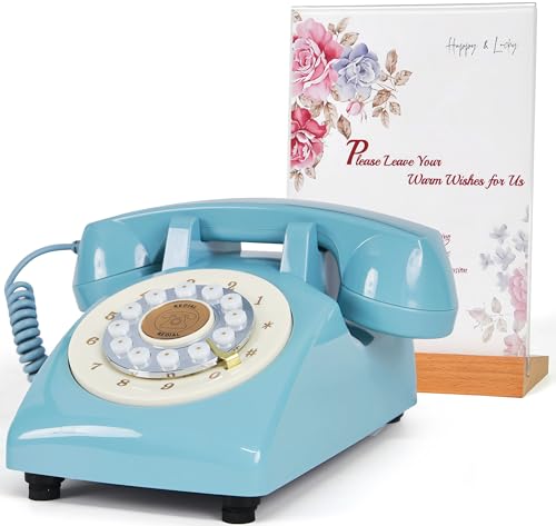 Image of RetroVox Audio Guest Book Wedding Phone Guestbook Guest Audio Message Book, Vintage Style for Wedding Reception, Bridal Shower, Baby Shower（B Deep Blue）