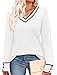 WIHOLL Button Down Shirts for Women Long Sleeve Business Casual Outfits Pullover Ladies Sweaters Fall Fashion 2025 Cute Soft Going Out Tops Color Block White L