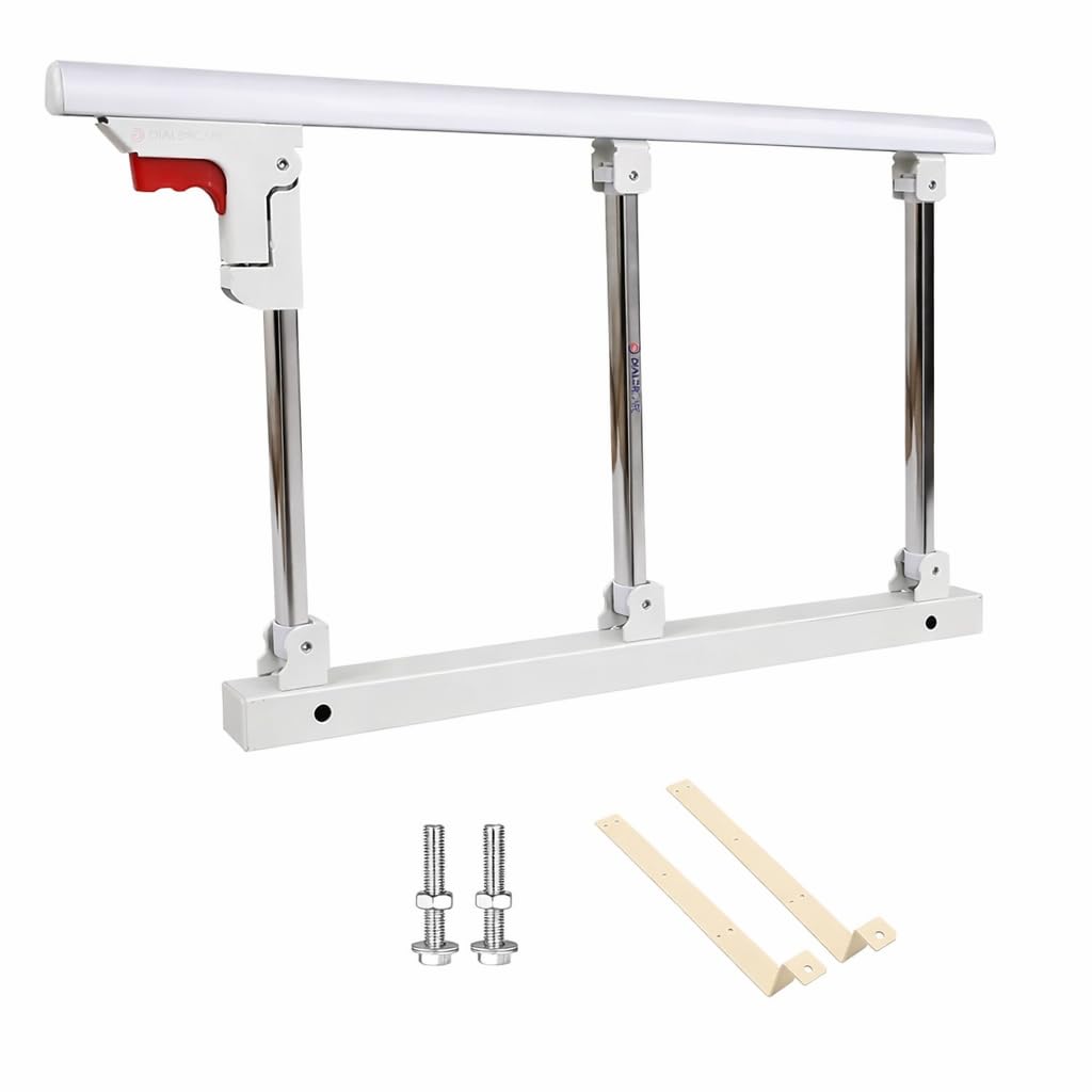 Foldable Stainless Steel Bed Rail Guard for Elderly, Adults Assist Handle, Bed Guardrails Grab Railway for Disabled Patient Pregnant Women Handicap (Size: 70 x 40 cm, Colour: White, Silver)