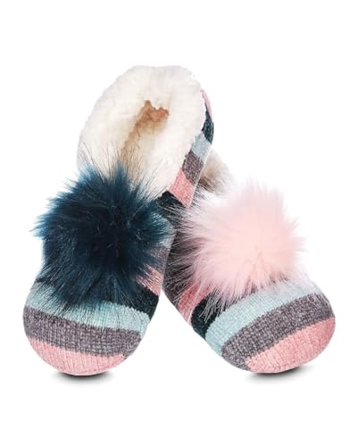 MeMoi Stripe Chenille Interchangeable Pom Pom Slippers