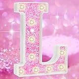 LED Marquee Letter Lights, Light Up Pink Diamond Alphabet Marquee Letters Sign Glitter Baby Shower Decorations for Girls Bedroom Night Light Birthday Gifts Wedding Christmas Party, Pink letter L