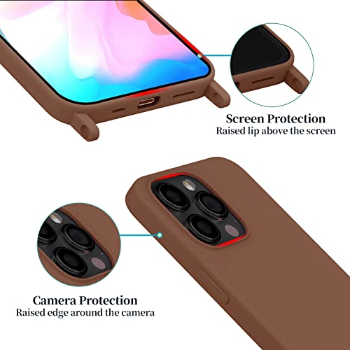 Image of Compatible with iPhone 12 Pro Max Case with Lanyard Crossbody iPhone Case with Strap Adjustable Shockproof Drop Protection Silicone Phone Cover for iPhone 12 Pro Max 6.7'' Brown