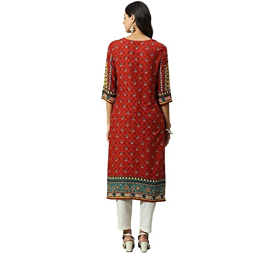 Image of BIBA Women Rayon Regular Fit Liva Straight Printed Kurta