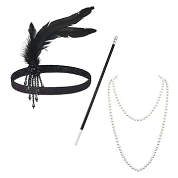MIVAIUN Set di Accessori Anni '20 in 3 Pezzi Gatsby Fascia Flapper Comprendente Fasce per Capelli Collane Accessori per Feste e Balli di Fine Anno Accessori per Costumi (Set di 3 pezzi)