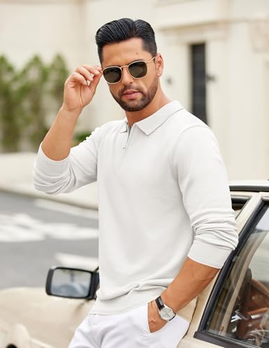 COOFANDY Mens Quarter Zip Polo Sweater Long Sleeve Knit Polo Shirts Casual Lightweight Dress Pullover3