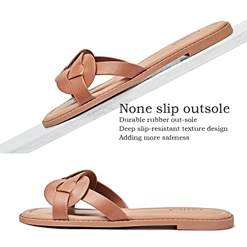 Luoika Women's Wide Width Flat Slides Sandals, Casual Comfortable Summer Beach Shoes Slip on Slide Sandal for Women.4
