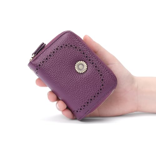 Image of GOIACII RFID Credit Card Holder Wallet, Small Genuine Leather Wallet for Women 2 Zipper