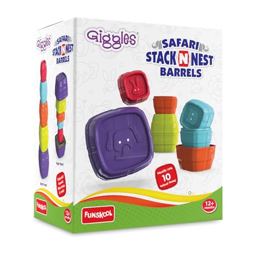Funskool Giggles - Safari Stack N Nest Barrels, Multi-Colour Stacking Barrels with Animal Faces, Helps to Sort, Stack and Nest, 12 Months & Above, Infant and Pre School Toys (B0CK4GXV23) Amazon Price History, Amazon Price Tracker