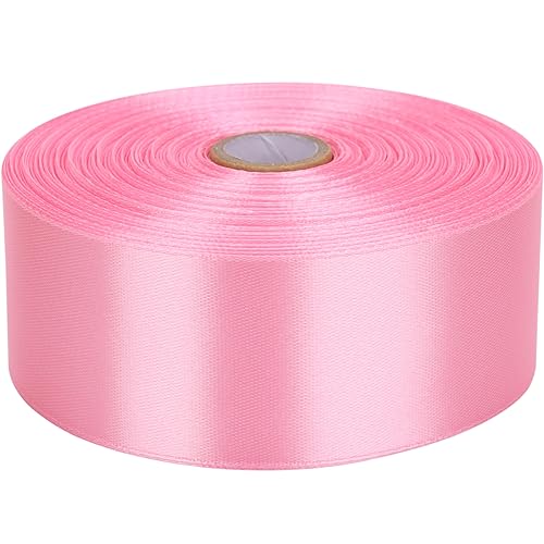 Baocuan 1-1/2 inch Pink Satin Ribbon 50 Yards Solid Fabric Ribbons Roll for Wedding Invitations, Bridal Bouquets, Sewing, Party Decorations, Gift Wrapping and More