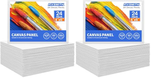Image of FIXSMITH Canvas Boards for Painting 4x6 Inch, Super Value 48 Pack Mini Canvases, White Blank Canvas Panels, 100% Cotton Primed, Painting Art Supplies