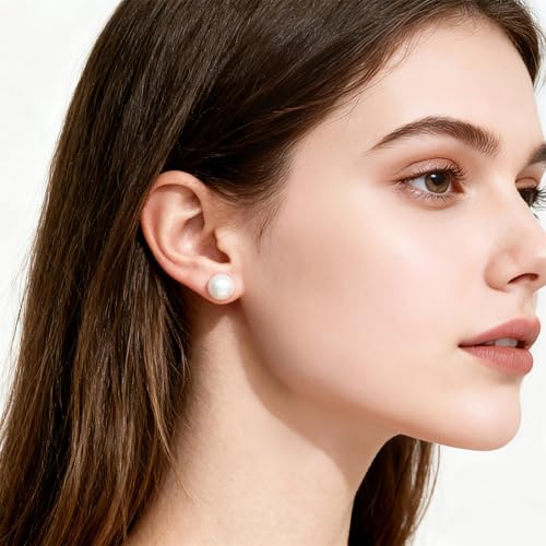 AOOVA S925 Sterling Silver Pearl Stud Earrings, White Shell Pearls, Elegant Minimalist Design for Women (6mm) - image 4