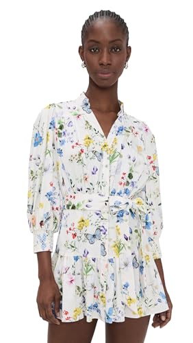 alice + olivia Womens Cora Tiered Mini Shirt Dress Twisting Vines Off White S