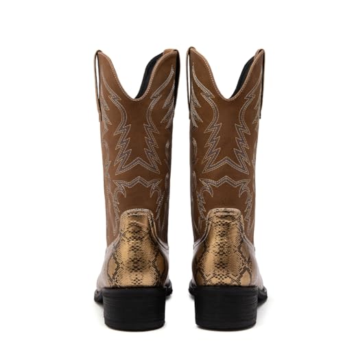 Image of Men's cowboy boots round toe boots embroidered with traditional Western country artificial snakeskin pattern