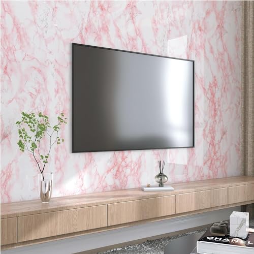 Image of TEKCOOL Wall Stickers DIY Wallpaper Vinyl Marble Wallpaper Peel and Stick Waterproof Wallpapers for Home Kitchen Countertop Cabinet Furniture Oil Proof Kitchen Stickers(Pink-3 pc).;