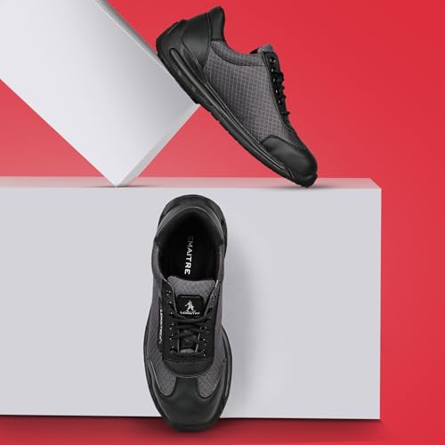 Image of PERF Oxygen M Sports Safety Shoes for Men | Steel Toe 200J | Lightweight Mesh | Anti-Puncture | Oil Resistant | Anti-Slip | Breathable Industrial Work Shoes (Black, 11)