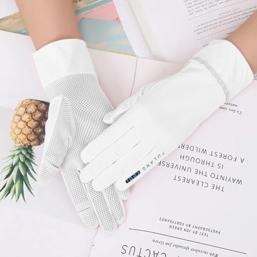 Image of PALAY Hand Gloves for Sun Protection, White Summer Sun Protection Gloves for Women Bike Riding, Cooling Silk UPF 50+ Breathable Hand Glove For Cycling Riding Fishing, Non Slip & Touch Screen