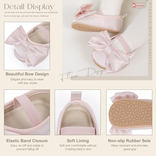 Image of Meckior Infant Baby Girl Sandals Soft Non-Slip Rubber Sole Handmade Princess Wedding Dress Shoes Toddler First Walkers