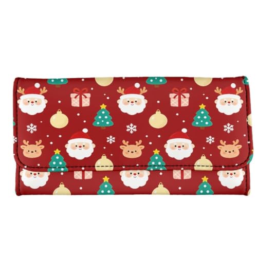 Image of AFPANQZ Women's Trifold Wallet, Leather Large Capacity RFID Long Wallet | Santa Claus Tree PrintWallet with Cit Card Slots Phone Holder Zip Pocket, Buckle Closure, Ladies Christmas Purse