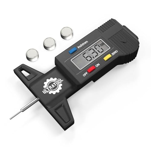 ULTRATOOL Digital Tyre Tread Depth Gauge – Large LCD for Car, Van, Truck & Motorbike – Tyre Wear Tester 0–25.4mm – Includes 4 Batteries (Black)
