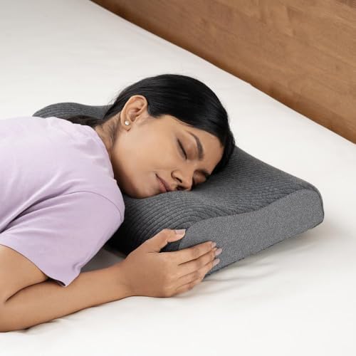 Image of Wakefit Shape-Sensing Contour Pillow | Memory Foam with Shape-Adaptive Support | Neck & Shoulder Pain Relief | Dark Grey | 19.5 x 11.5 x 4 inch | Set of 1