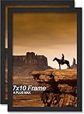 A PLUS MAX 7x10 Picture Frame Set of 2, Black Engineered Wood Frame for 7 x 10 Inch Picture Poster Photo, Light Weight 7 by 10 Frame with Wood-grain for Wall - 2 Pack/Black/7'x10'